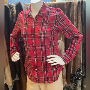 Talbots Spotted Plaid Top Small